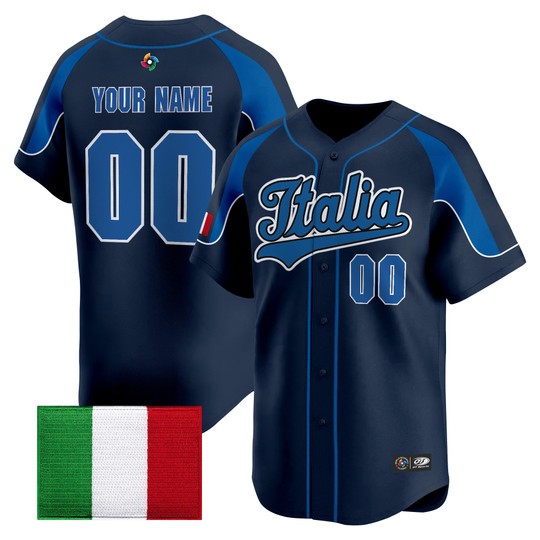 Men's Team Italy Custom Navy 2026 World Baseball Classic Vapor Limited Stitched Jersey