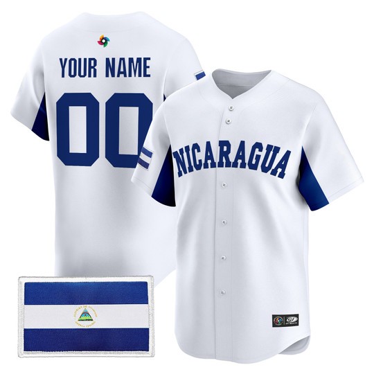 Men's Team Nicaragua Custom White 2026 World Baseball Classic Limited Stitched Jersey