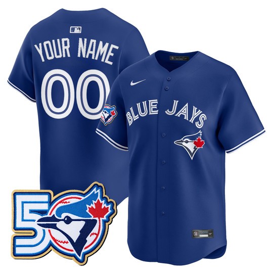 Men's Toronto Blue Jays Custom Royal 50 Seasons Patch Vapor Limited Limited Stitched Jersey