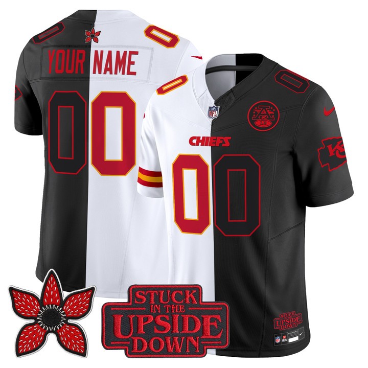 Men's Kansas City Chiefs Custom White Black 'Upside Down Edition' F.U.S.E. Vapor Limited Stitched Jersey