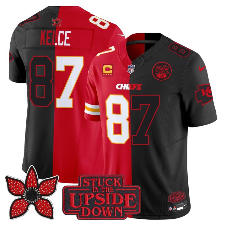 Men's Kansas City Chiefs #87 Travis Kelce Red Black 'Upside Down Edition' F.U.S.E. Vapor Limited Stitched Jersey