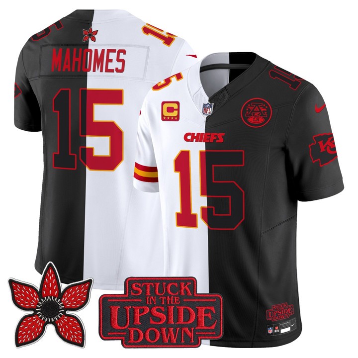 Men's Kansas City Chiefs #15 Patrick Mahomes White Black 'Upside Down Edition' F.U.S.E. Vapor Limited Stitched Jersey