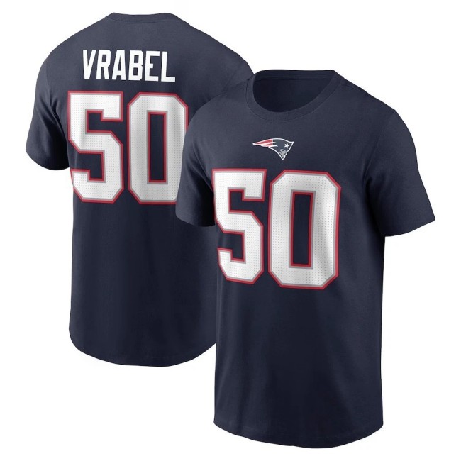 Men's New England Patriots #50 Mike Vrabel Navy Name and Number T-Shirt