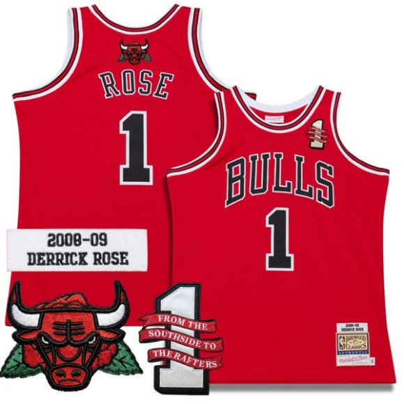 Men's Chicago Bulls #1 Derrick Rose Red 'Retirement Edition' MN Throwback Stitched Jersey