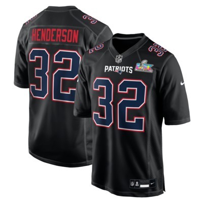 Men's New England Patriots #32 TreVeyon Henderson Black Nike Super Bowl LX Patch Carbon Fashion Game Stitched Jersey