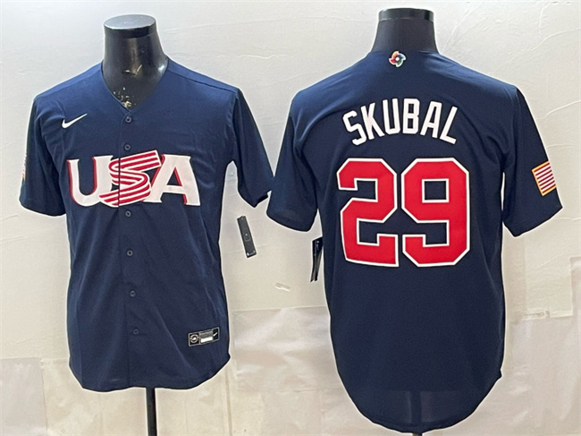 Men's USA Baseball #29 Cal Raleigh Navy World Baseball Classic Stitched Jersey