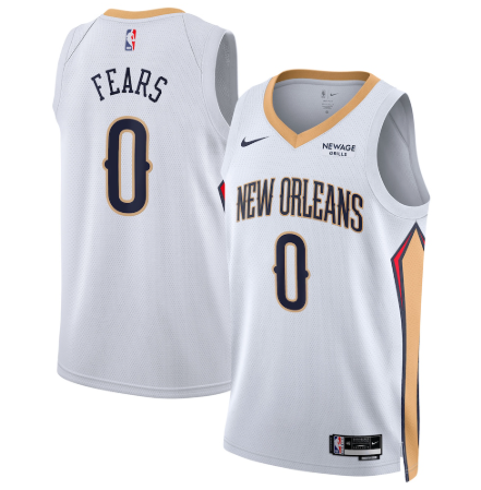 Men's New Orleans Pelicans #0 Jeremiah Fears White Badge Association Edition Stitched Jersey