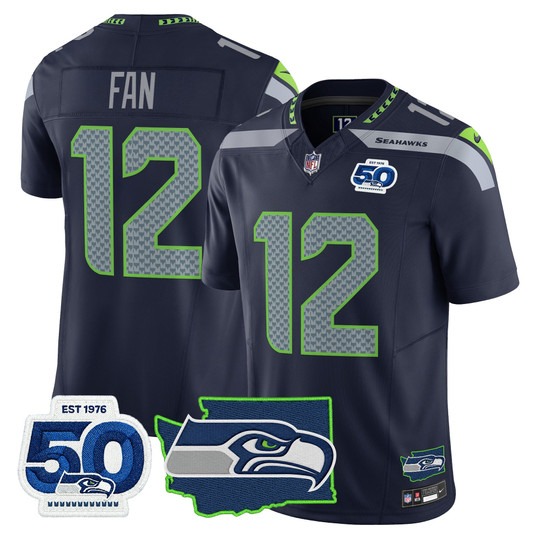 Men's Seattle Seahawks #12 Fan College Navy F.U.S.E. 50th Anniversary & State Team Patch Vapor Limited Stitched Jersey