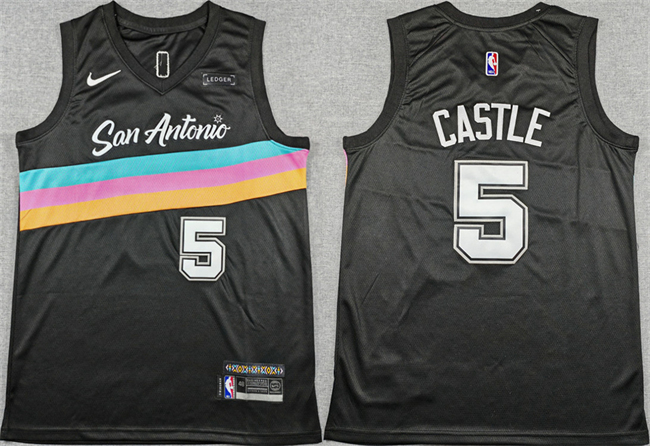 Men's San Antonio Spurs #5 Stephon Castle Black 2025-26 City Edition Stitched Basketball Jersey