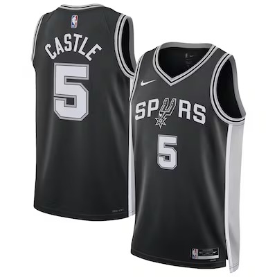 Men's San Antonio Spurs #5 Stephon Castle Black Icon Edition Stitched Jersey