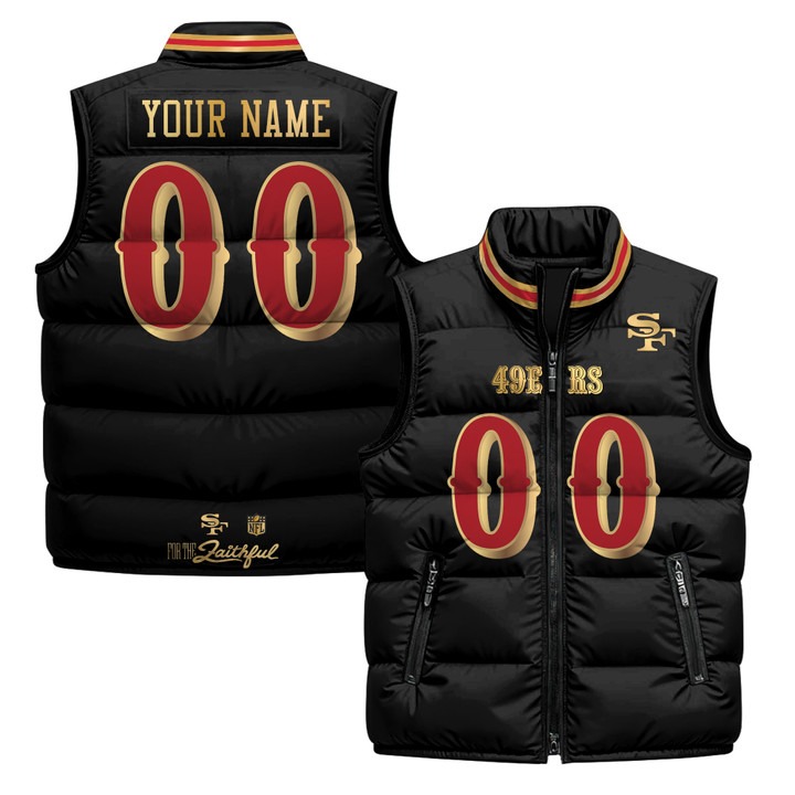 Men's San Francisco 49ers Custom Black Rivalries 2025 Printed Puffer Vest