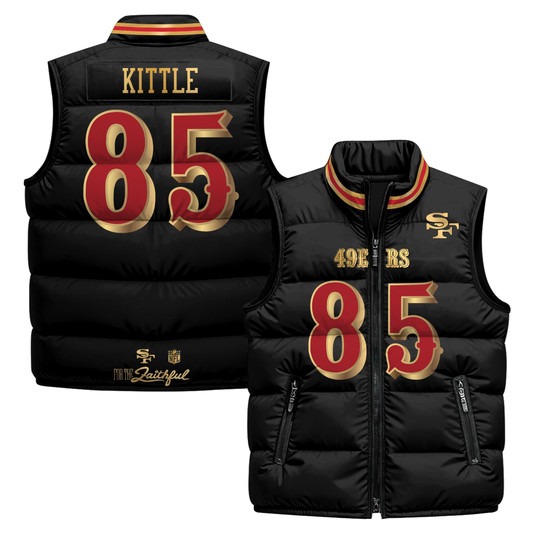Men's San Francisco 49ers #85 George Kittle Black Rivalries 2025 Printed Puffer Vest