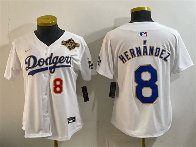 Youth Los Angeles Dodgers #8 Enrique Hernandez White 2025 World Series Patch Limited Stitched Baseball Jersey