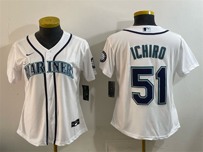Women's Seattle Mariners #51 Ichiro Suzuki White Cool Base Stitched Baseball Jersey(Run Small)