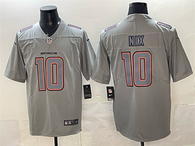 Men's Denver Broncos #10 Bo Nix Grey Atmosphere Fashion Stitched Football Jersey