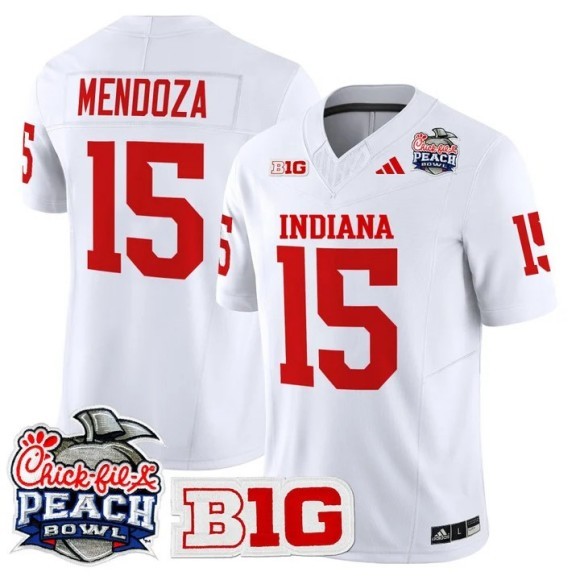 Men's Indiana Hoosiers #15 Fernando Mendoza White 2026 Peach Bowl Vapor Limited V2 Stitched Jersey