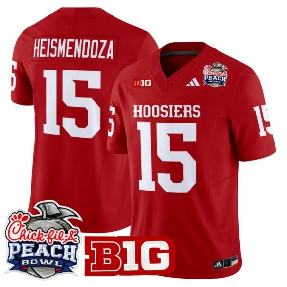 Men's Indiana Hoosiers #15 Heismendoza Crimson 2026 Peach Bowl Vapor Limited Stitched Jersey