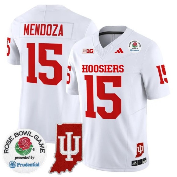 Men's Indiana Hoosiers #11 Fernando Mendoza White 2026 Rose Bowl & Indiana State Patch F.U.S.E. Vapor Limited Stitched Jersey