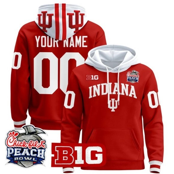 Men's Indiana Hoosiers Custom Crimson 2026 Peach Bowl Stitched Pullover Hoodie
