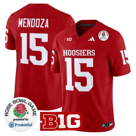 Men's Indiana Hoosiers #15 Fernando Mendoza Crimson Rose Bowl Patch 2025 F.U.S.E. Vapor Limited Stitched Jersey