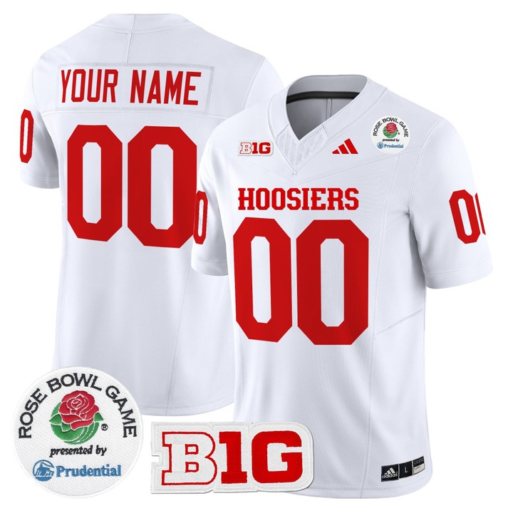 Men's Indiana Hoosiers Custom White Rose Bowl Patch 2025 F.U.S.E. Vapor Limited Stitched Jersey