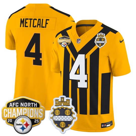 Men's Pittsburgh Steelers #4 DK Metcalf Gold 1933 Throwback 2025 AFC North Division Champions F.U.S.E. Vapor Limited Stitched Jersey
