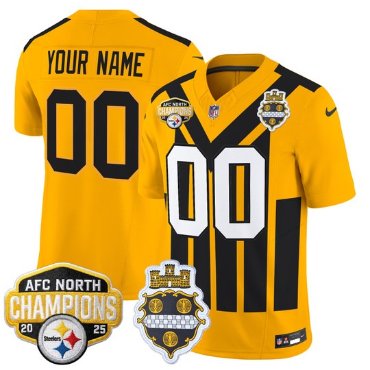 Men's Pittsburgh Steelers Custom Gold 1933 Throwback 2025 AFC North Division Champions F.U.S.E. Vapor Limited Stitched Jersey