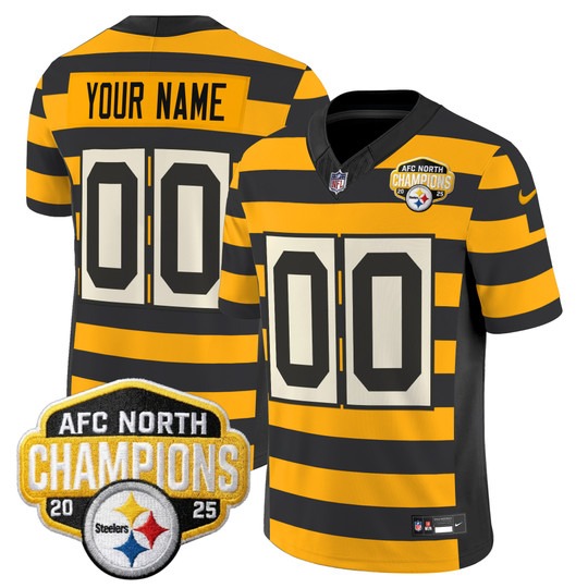Men's Pittsburgh Steelers Custom Bumblebee 2025 AFC North Division Champions F.U.S.E. Vapor Limited Stitched Jersey