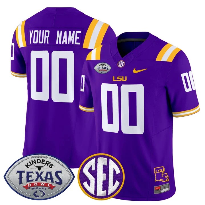Men's LSU Tigers Custom Purple Texas Bowl F.U.S.E. 2025 Vapor Limited Stitched Jersey