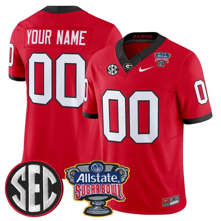 Men's Georgia Bulldogs Custom Red 2025 Sugar Bowl Patch F.U.S.E. Vapor Limited Stitched Jersey