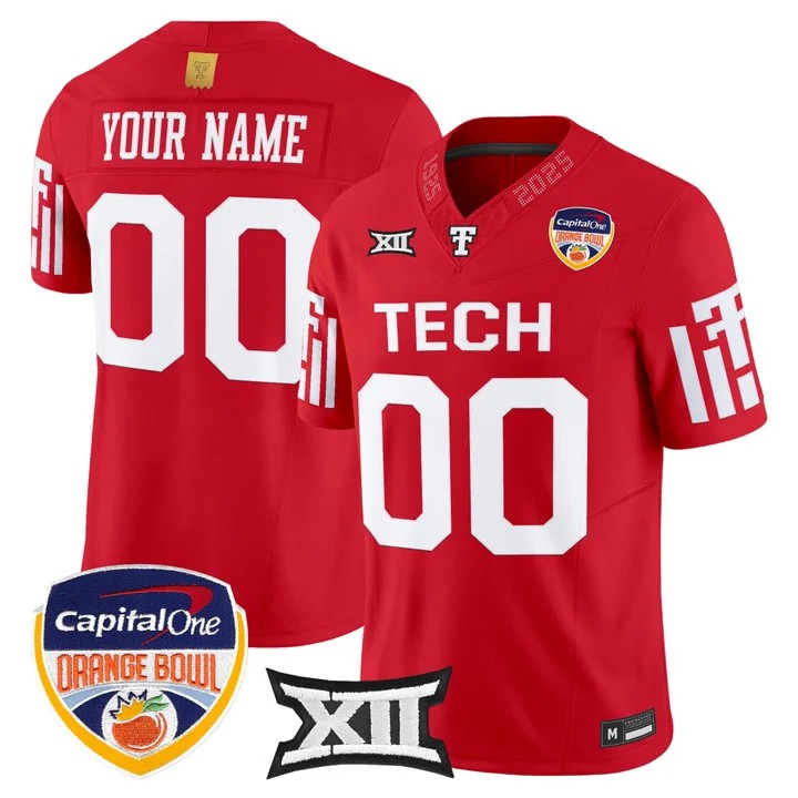 Men's Texas Tech Red Raiders Custom Red Orange Bowl 2025 F.U.S.E. Vapor Limited Stitched Jersey