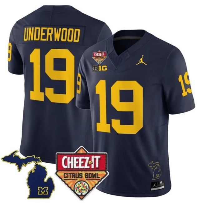 Men's Michigan Wolverines #19 Bryce Underwood Navy Cheez-It Citrus Bowl F.U.S.E. 2025 Vapor Limited Stitched Jersey