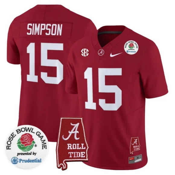 Men's Alabama Crimson Tide #15 Ty Simpson Crimson 2026 Rose Bowl F.U.S.E. Vapor Limited Stitched Jersey
