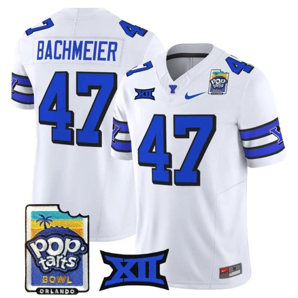Men's BYU Cougars #47 Bear Bachmeier White 1996 Throwback 2025-26 Pop-Tarts Bowl F.U.S.E. Vapor Limited Stitched Jersey