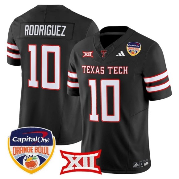 Men's Texas Tech Red Raiders #10 Jacob Rodriguez Black 2025-26 Orange Bowl F.U.S.E. Vapor Limited V2 Stitched Jersey