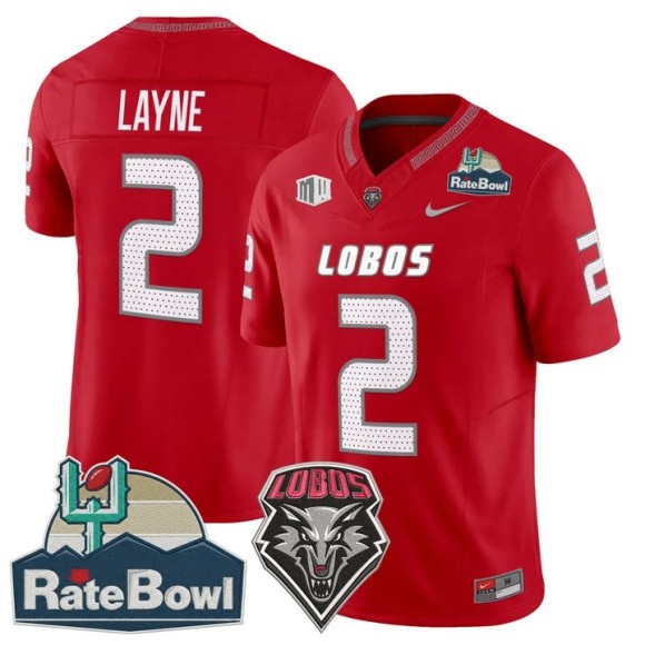 Men's New Mexico Lobos #2 Jack Layne Red 2025-26 Rate Bowl F.U.S.E. Vapor Limited Stitched Jersey