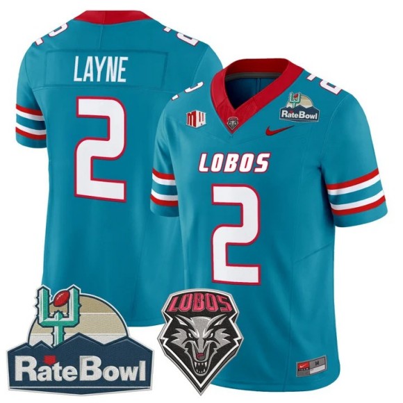 Men's New Mexico Lobos #2 Jack Layne Turquoise 2025-26 Rate Bowl F.U.S.E. Vapor Limited Stitched Jersey