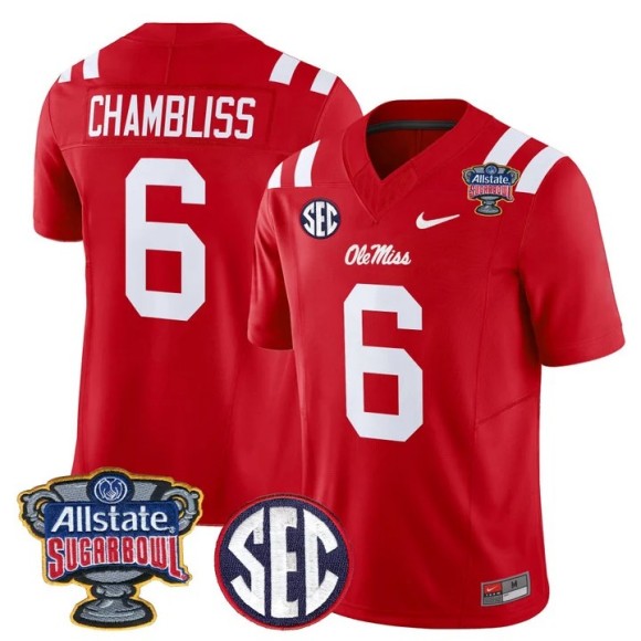 Men's Ole Miss Rebels #6 Trinidad Chambliss Red 2026 Sugar Bowl F.U.S.E. Vapor Limited Stitched Jersey