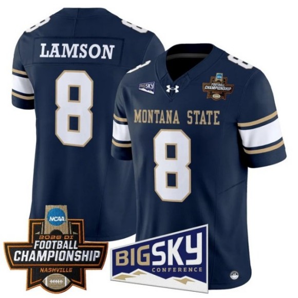Men's Montana State Bobcats #8 Justin Lamson Navy 2026 Football Championship F.U.S.E. Vapor Limited Stitched Jersey