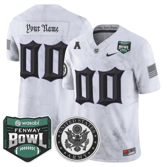 Men's Army Black Knights Custom White Honoring 250 Years Of Service And Sacrifice 2025 Fenway Bowl Patch F.U.S.E. Vapor Limited Stitched Jersey