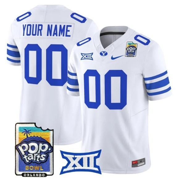 Men's BYU Cougars Custom White 2025-26 Pop-Tarts Bowl F.U.S.E. Vapor Limited Stitched Jersey