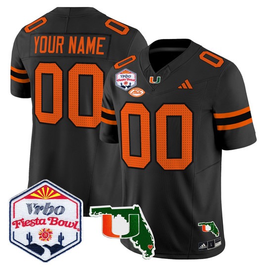 Men's Miami Hurricanes Custom Black 2026 The Fiesta Bowl & Florida Patch F.U.S.E. Vapor Limited Stitched Jersey