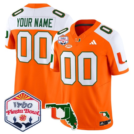 Men's Miami Hurricanes Custom Orange Alternate 2026 The Fiesta Bowl & Florida Patch F.U.S.E. Vapor Limited Stitched Jersey
