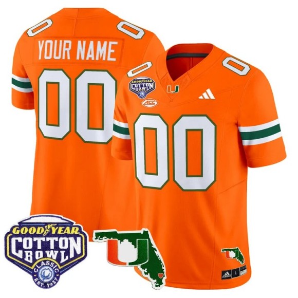 Men's Miami Hurricanes Custom Orange 2025-26 Cotton Bowl & Florida Patch F.U.S.E. Vapor Limited Stitched Jersey
