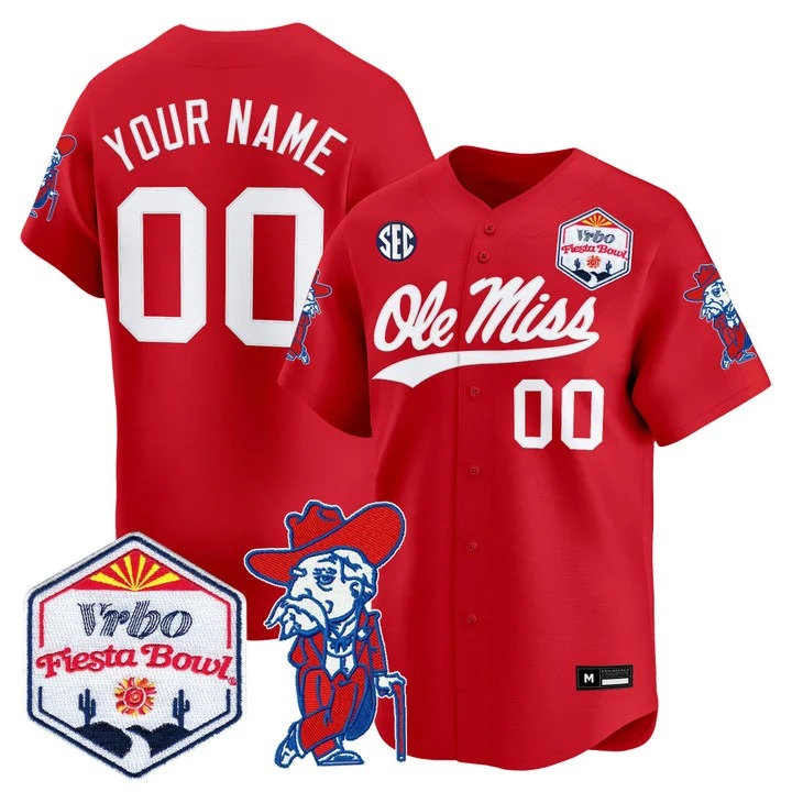 Men's Ole Miss Rebels Custom Red 2026 The Fiesta Bowl Limited Stitched Baseball Jersey