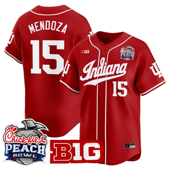 Men's Indiana Hoosiers #15 Fernando Mendoza Crimson 2026 Peach Bowl  Limited Stitched Baseball Jersey