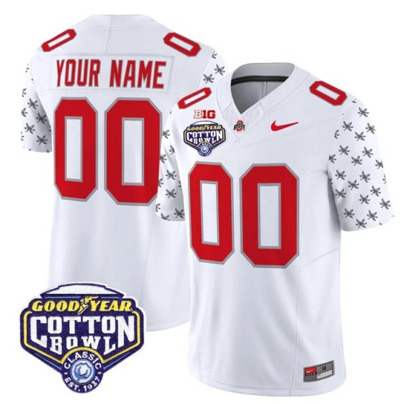 Men's Ohio State Buckeyes Custom White 2025-26 Cotton Bowl Patch F.U.S.E. Vapor Limited Stitched Jersey