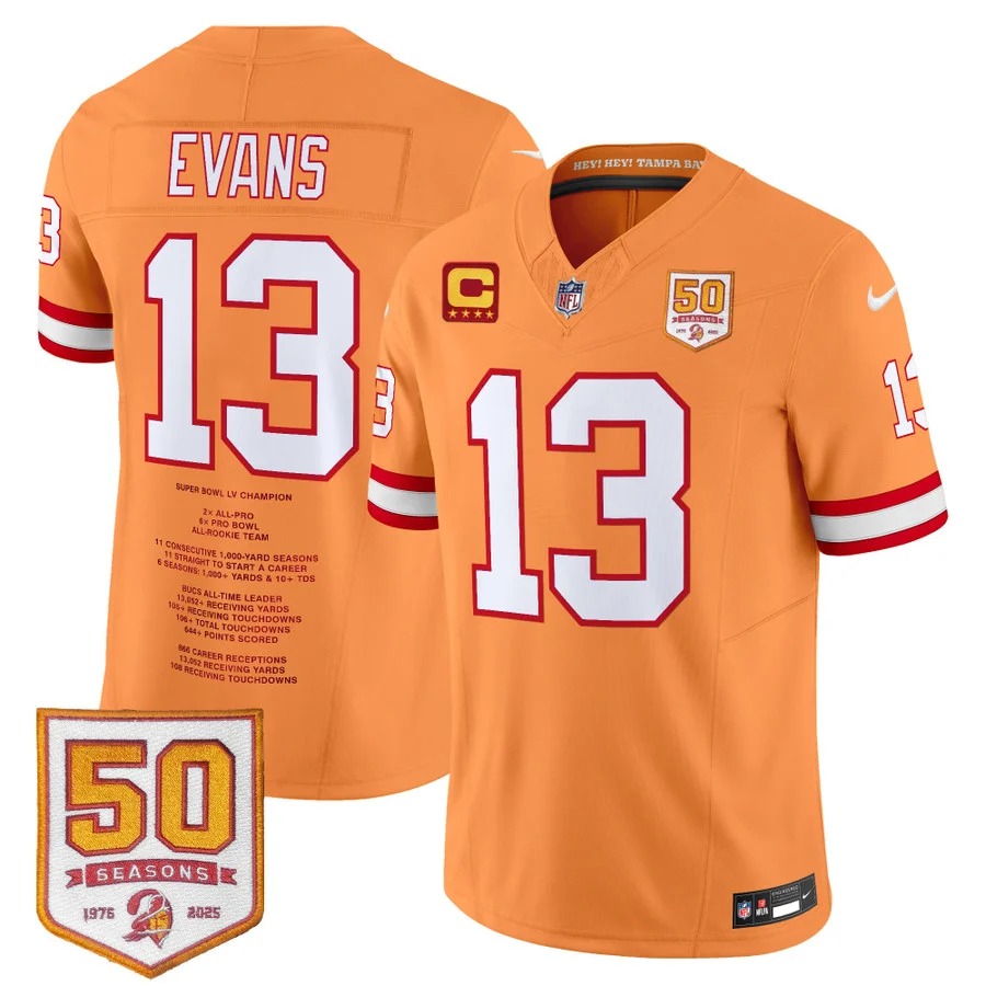 Men's Tampa Bay Buccaneers #13 Mike Evans Orange Creamsicle Throwback F.U.S.E. 2026 'Franchise Legend' Vapor Limited Stitched Jersey