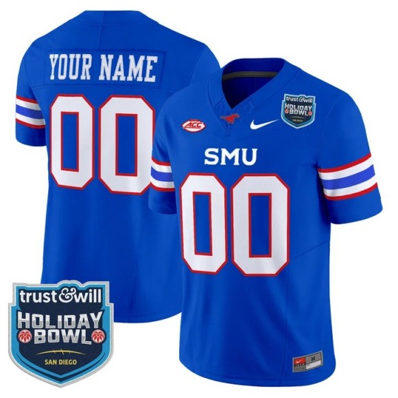 Men's SMU Mustangs Custom Blue 2026 Holiday Bowl F.U.S.E. Vapor Limited Stitched Jersey