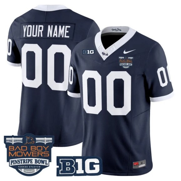 Men's Penn State Nittany Lions Custom Navy Throwback Pinstripe Bowl Patch F.U.S.E. Vapor Limited Stitched Jersey